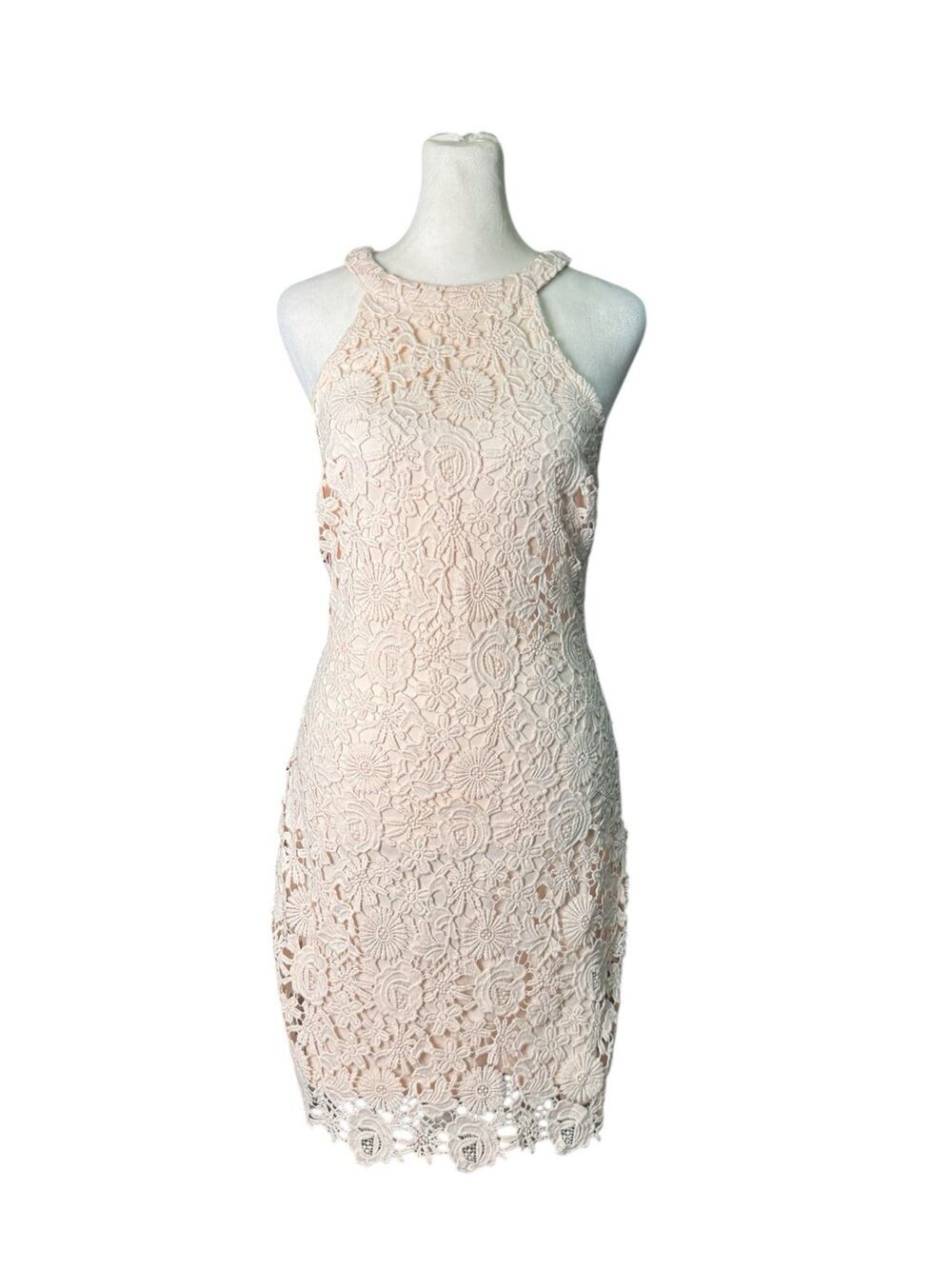 Lulus Womens Size Small Love Poem Blush Lace Halter Lined Mini Dress Bridal